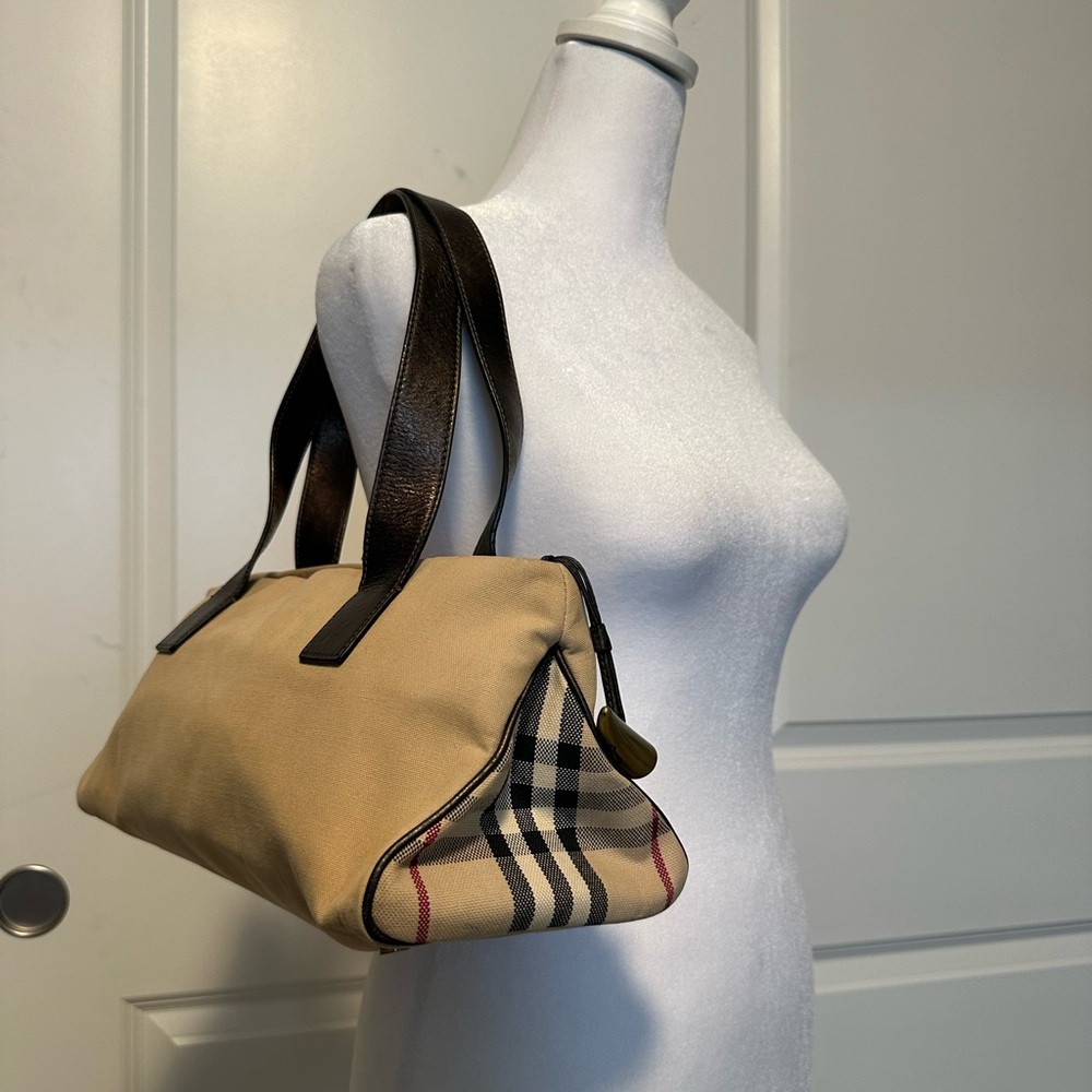 Burberry Beige and Brown Check Shoulder Bag